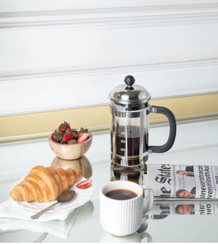 Vintage French Press Coffee Maker 600ml Borosilicate Glass Silver - 1