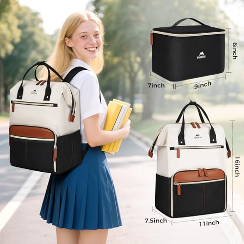 MATEIN Laptop Backpack with Lunch Box, 15.6 Inch Lunch Backpack for Women, College Computer Back Pack Work Backpacks with Insulated Lunchbox Meal Prep Bag for Teacher Nurse Commute Office, 2Pcs Set - Image 3