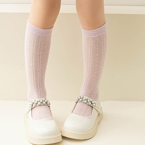 Kneehigh Socks Cotton Midcalf Socks Kids Girl Spring Stretchy Mesh Socks for Little Girls School Uniform Socks4