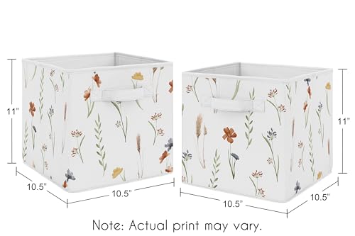 Image of Sweet Jojo Designs Boho Floral Garden Flower Girl Collapsible Fabric Storage Cubes Foldable Bins Organizer Boxes Kid Baby Childrens Toy Set of 2 Watercolor Bohemian Farmhouse Vintage Shabby Chic Green
