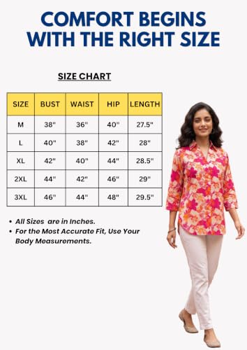 Image of Pure Cotton Long Hemline Shirt for Women Beautiful Printed Collared Neck Casual Western Shirt Top Formal Office Wear