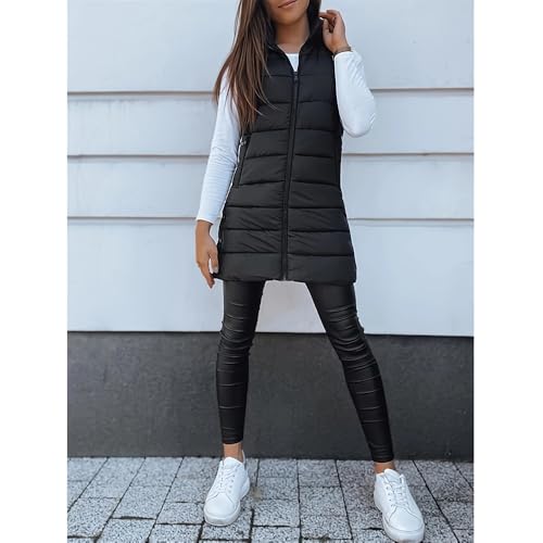 Warm and Stylish: Generic Black Womens Long Puffer Vest - Cozy X-Large Layering Essential - Image 5