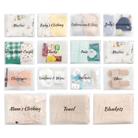MANWU 14pcs Hospital Bags essentials for Labor and Diaper,Mom hospital bags Maternity Essentials,Maternity Organiser baggie,shower gift Cover