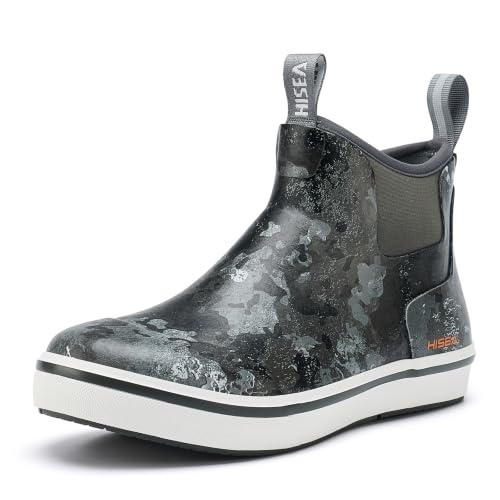 HISEA Men's Ankle Deck Rain Boots Waterproof Rubber Neoprene Fishing Shoes
