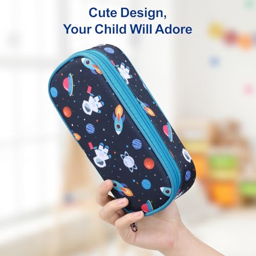 Image of Bagseri Pencil Case for Boys - Large Kids Pencil Pouch for School | Kids Pencil Case Wide Open, Boys Pen Bag with Multi-Slot, Cute Water Resistent Organizer for Stationery, Black Dinosaur