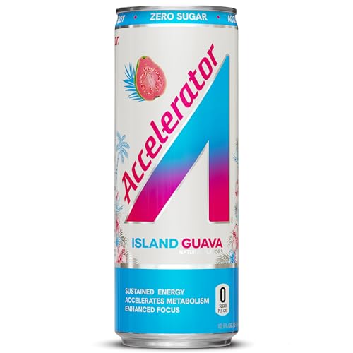 Image of Accelerator Active Energy Drink, Island Guava 12oz can (12 pack) | Zero Sugar, Sustained Energy from 100% Natural Caffeine (200mg from Green Coffee Bean & Green Tea extract)
