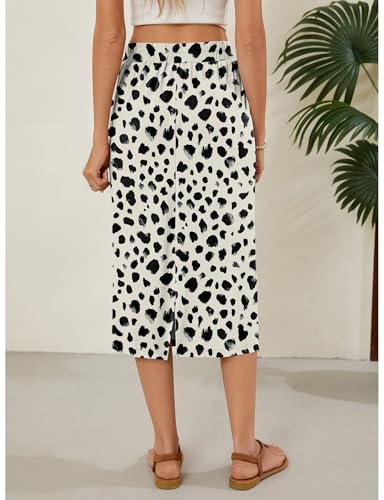 Image of Naggoo Midi Skirts for Women Summer Elastic High Waisted Basic Straight Skirt with Slit