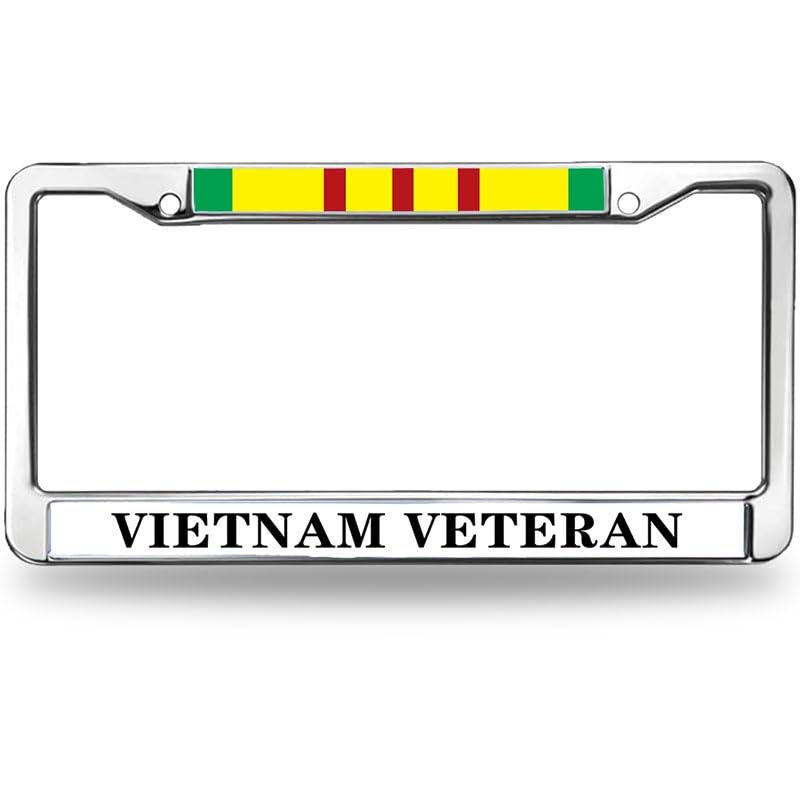 Image of Vietnam Veteran License Plate Frame, Stainless Steel Metal Auto Tag Holder | Celebrate military service with this durable metal Vietnam Veteran license frame, weather-resistant for long use.