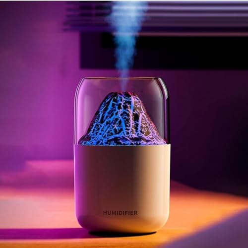 Image of STARQ Volcano Flame Aroma Humidifier with LED Night Light, Cool Mist Diffuser, USB Powered, Portable Air Purifier for Home, Office & Bedroom, White