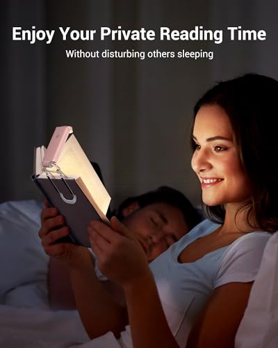 Image of DEWENWILS USB Rechargeable Book Light for Reading in Bed, Clip-on LED Reading Lamps Portable Bookmark Lights for Kids, Book Lovers, 4 Brightness Adjustable for Eye Protection (Light Pink)