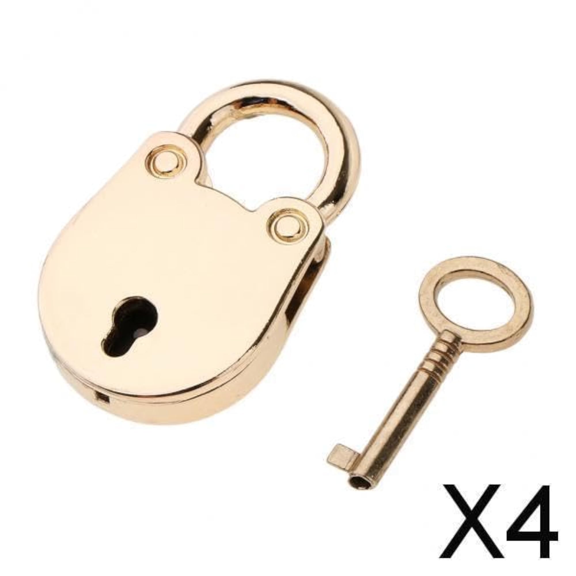 4x Vintage Padlock Mini Security Lock with Key Light Gold