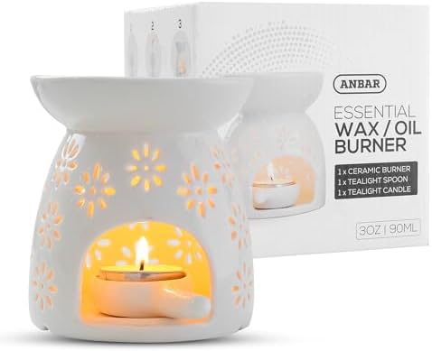 Anbar Star Flower Pattern Ceramic Oil Burner with Tealight Holder...