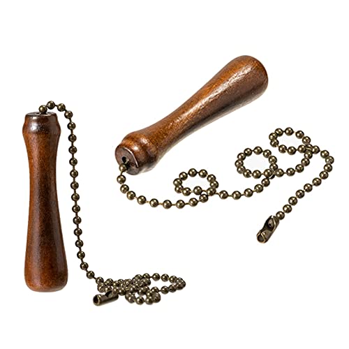 Image of lasenersm 2Pcs 12 inch Wooden Ceiling Fan Pull Chain Ceiling Fan Beaded Ball Pull Chain with Wooden Pendant Wooden Decorative Pendant Extension Chains for Ceiling Lighting Ceiling Fan, Walnut-Color