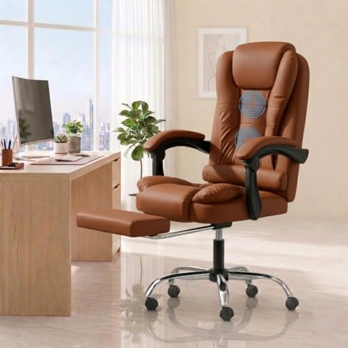 Image of NORMAN JR Italia Leatherette Office Chair for Work | Boss Chair, Luxurious Cushioned Arms & Seat, 2 Point Back Massager, Adjustable Leg Rest, Heavy Duty Metal Base (Mud Brown)