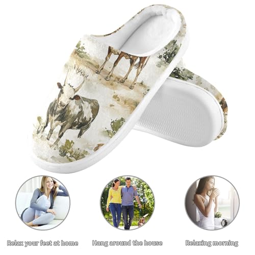 JUNZAN Western Cowgirl Wilderness Mens House Cotton Slipper Washable Memory Foam Hotel Slippers for Spa Christmas Presents 6-73