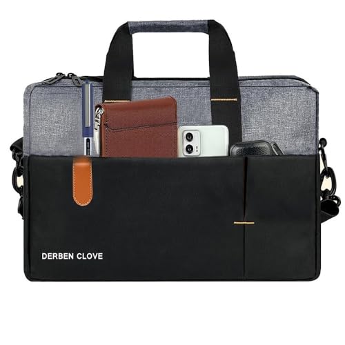 Image of DERBEN CLOVE laptop messenger 15.6 inch bag | handbag briefcase office side shoulder sling bag for women | stylish daily office going for men and ladies | Lightweight Padding Spacious - Black /Grey