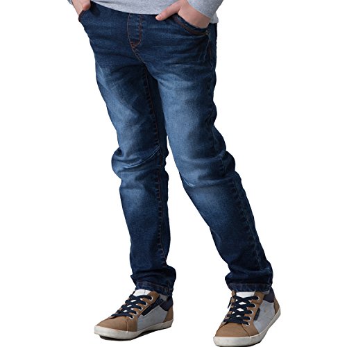 Leo&Lily Big Boys Kids Husky Rib Waist Stretch Denim Jeans Pants (Navy, 10) Llb621 #TOP1