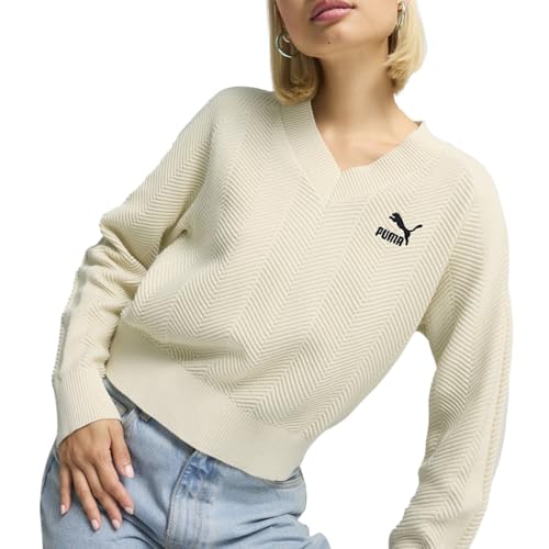 PUMA Womens T7 Knitted Logo V Neck Long Sleeve Sweater