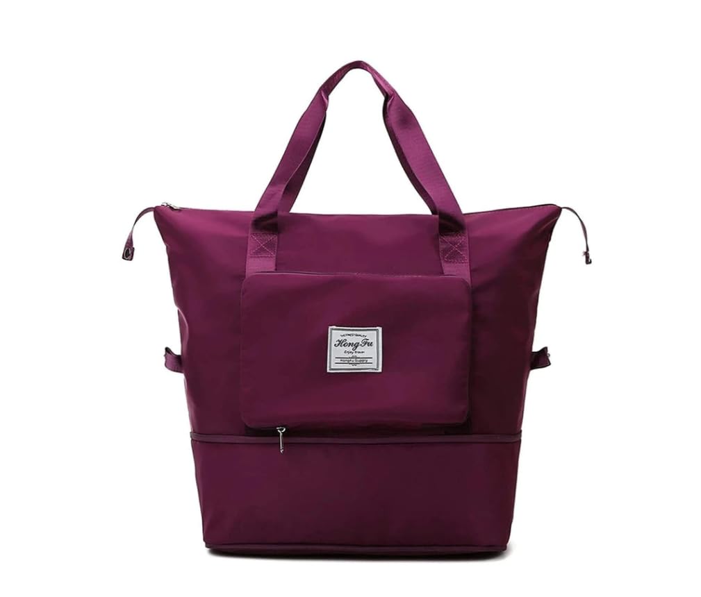 Foldable Travel Duffel Bag for Women & Men | Expandable Weekender Bag with Bottom Shoe Compartment | Water Resistant Carry-On Luggage Tote for Travel, Gym, Sports & Overnight Trips | Burgundy-image-7