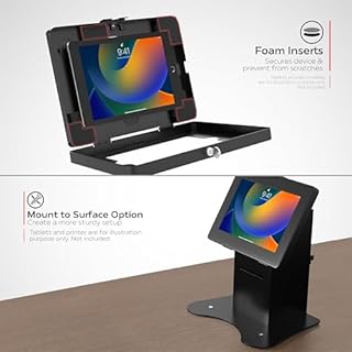 Anti-Theft Kiosk Stand – CTA Secure Enclosure Desk Mount with Printer Shelf Compartment for Retail Pos, Ordering Screens for iPad 11th Gen (A16) - iPad Air 11" - Pro 11" & More - Black (PAD-PARAFPDM)