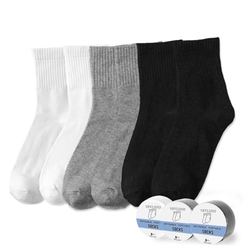 NEVLOSO 9 Pairs Disposable Socks for Travel Single-use Compressed Ankle Socks(Ankle-White+Black+Grey)