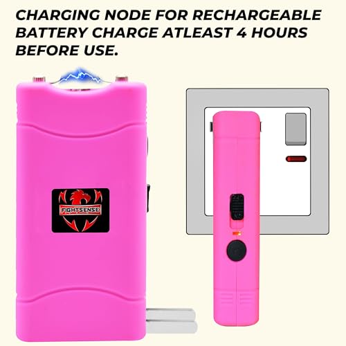 FIGHTSENSE Self-Defense Kit 1/2oz Pepper Spray & Mini Stun Gun for Men & Women,25 Burst,12 Foot Range,1.60 µC Painful Charge,LED Flashlight,Safety Switch (Rose Pink) - Thumbnail 4