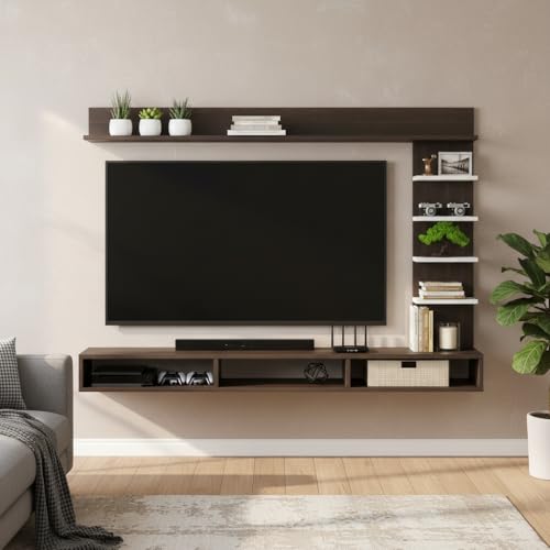 Image of FURNEASER Eplus Engineered Wood Wall Mount TV Unit /TV Stand /TV Cabinet /TV Entertainment Unit /Set Top Box Stand (Ideal for 50-55 Inch) (D.I.Y) (Wenge & White)