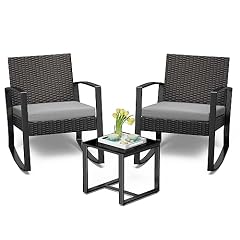 Bealife set di mobili da balcone in rattan 2 persone, set di mobili da balcone, set da balcone 3 pezzi per portici, cortili, terrazzi, balconi, bordo piscina (Grigio)