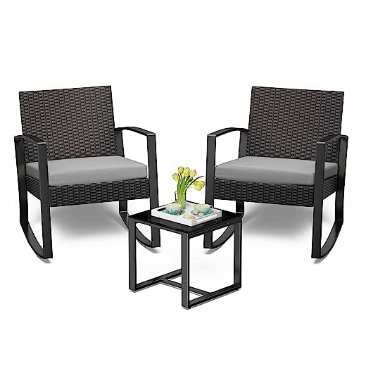 Bealife set di mobili da balcone in rattan 2 persone, set di mobili da balcone, set da balcone 3 pezzi per portici, cortili, terrazzi, balconi, bordo piscina (Gray)