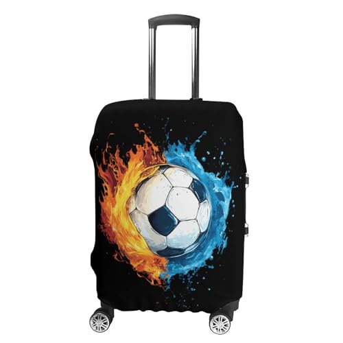 Water And Fire Soccer Ball Travel Luggage Cover for Suitcase 19-32 Inches Elastic Washable Baggage Protector