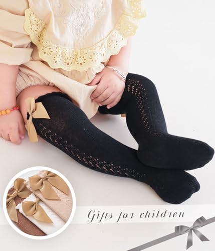 Image of CHUNG Toddler Baby Girls Knee Hight Stocking Cotton Socks 0-7Years Solid Color Bowknot Thin Spring Summer