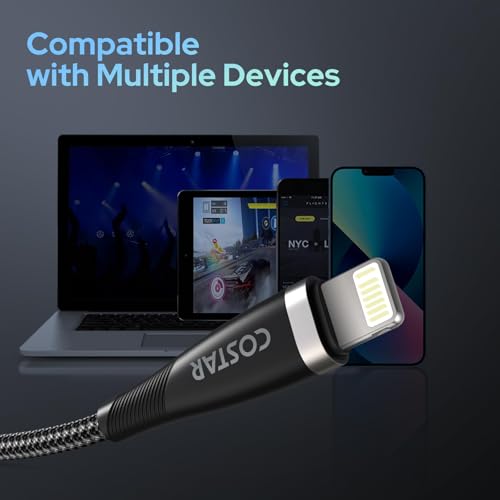 Image of COSTAR Type C To 8 Pin 30W Fast Charging Nylon Braided USB Cable C Cable For iPhone 14,14 Pro,14 Pro Max, iPhone 13 Series,12,12 Pro,11,11 Pro Max iPhone 12 Mini, X, 8 (Black 1.5m)