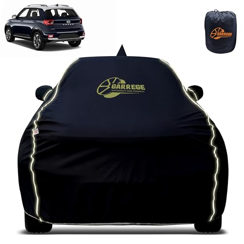 Image of Reflector Waterproof Car Cover for Hyundai Venue with Mirror & Antenna Pocket | All Weather Protection | Washable Fabric | Black Color