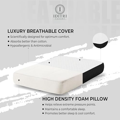 Image of Ergonomic Orthopedic Pillow, Shredded Memory Foam for Neck Relief, 60x38x10 cm High Density, White /Black Geometric Jacquard Case, Aligned Spine Bedding for Side and Back Sleeper