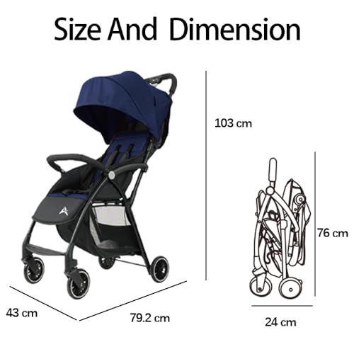 Alivio Lightweight Folding Baby Stroller Pushchair for Toddlers with Mosquito Nets, Anti-Friction Wheels Up to 3 Years (Blue) - Image 5