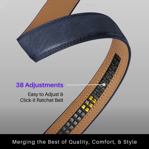 Image of Marino Avenue Ratchet Belt for Men. Adjustable Leather Dress Belt with 38 Easy to Click Into Place Ratchet Closures.