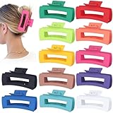 Sisiaipu 4.1 Inch Jumbo Claw Clips for Thick Hair - 12 Pcs Square Hair Accessories for Women and Girls - Dopamine