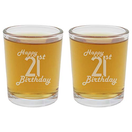 2pk Retro Birthday Etched 2.5oz Shot Glasses - 21st Birthday Gift