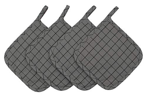 VeraSong Cotton Quilted Pot Holders for Kitchen Heat Resistant Hot Pads Set for Cooking Grilling Barbeque Baking 7Inch x 7Inch Set of 4 Grey Suqare