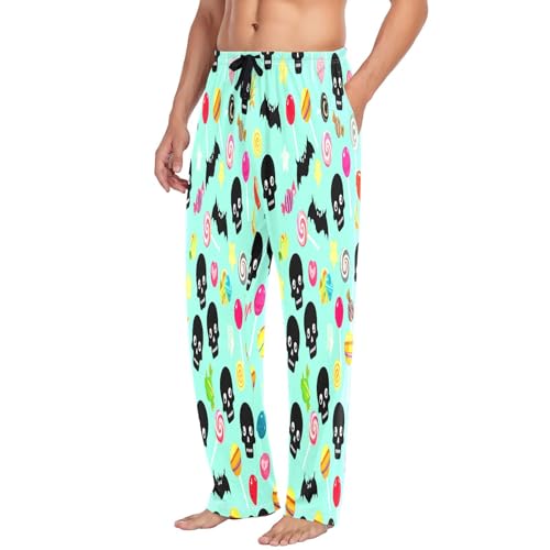 Qilmy Halloween Black Skull Men's Cotton Pajama Pants, Lightweight Lounge Sleepwear with Drawstring and Pocket4