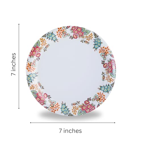 Image of Melamine Quarter Plates | Round Half Plate | Microwave Safe | Break Resistant | Plates for Snacks, Lunch, Dinner | Plates for home, Office, Restaurant | Set of 6 | 7 Inch's (Floral mat finish)