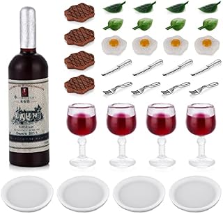 cobee Dollhouse Mini Food Drinks Set, 33PCS Miniature Food Drink Model for Pretend Play Doll House Decor Set DollsHouse Kitchen Game Party Toys DIY Decoration Accessories