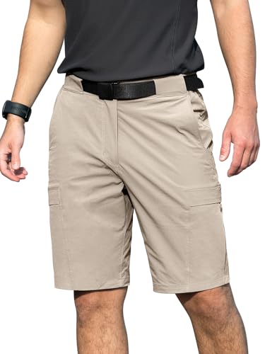 Aicall Men's Hiking Cargo Shorts Quick Dry Lightweight Casual Stretch Golf Work Shorts with 6 Pocket & Belt for Summer Outdoor Khaki