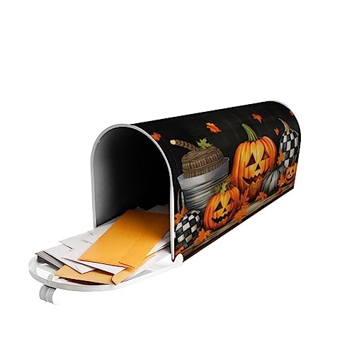 Image of Halloween Mailbox Cover Magnetic Standard Size 21 inch X 18 inch Carved Pumpkins Magnetic Mailbox Covers Fall Autumn Halloween Post Wraps Letter Box Cover Decoration for Outside