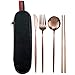 UKKO Cucchiaini 5Pcs Travel Dinnerware Set Black Posate Set Set di Coltelli Forchetta Spounhes Spoon Bacchette con Borsa Portatile Stoviglie in Acciaio Inox