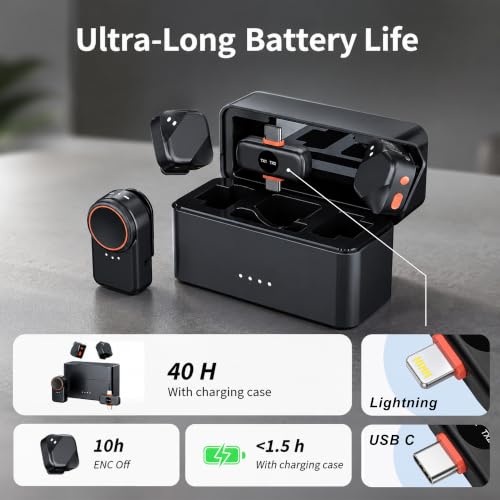 Image of OLV ST88 Wireless Microphone for YouTube, Dual Channel 2.4GHz Lapel Mic with Charging Case, Noise Reduction, Plug & Play, Low Latency for Vlogging, Podcast, Interview, Live Streaming, Type-C