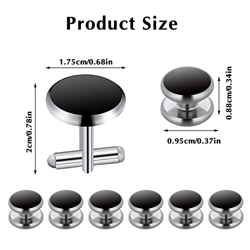 Yolev Mens Cufflinks And Studs Set Tuxedo Shirts Cuff Links Black Onyx Cufflinks For Men, Classic Tuxedo Buttons Match For Business Wedding Formal Suit #TOP2