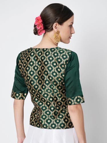 Image of studio rasa Women's Silk Blend Block Printed Button Down Readymade Top for Wedding Festive Party