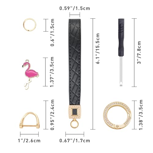 Image of OHKYOOT Leather Wristlet Keychain,Wrist Keychain Car Key Chain with 5 Key Ring and Anti-Lost D Ring