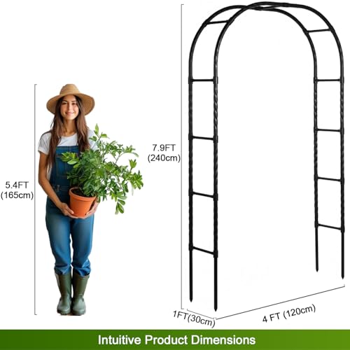 Garden Arbor Arch,Rustproof & Easy Assembly Metal Trellis,7.9 Feet H x4 Feet W,Metal+PE Coated Archway for Climbing Plants,Outdoor Rose Support, Wedding Decor, Bridal Party Decoration